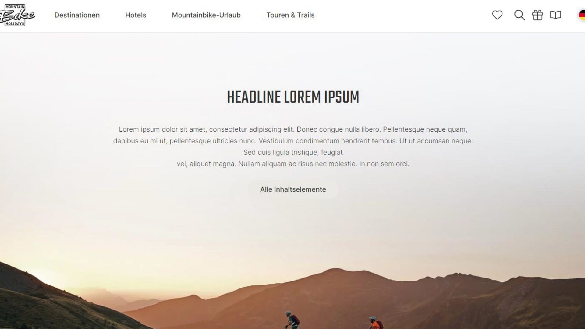 Hero/Vista Zwei Mountainbiker fahren bei Sonnenuntergang durch Berglandschaft