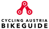 Logo von Cycling Austria Bikeguide mit rotem Fahrradkettensymbol