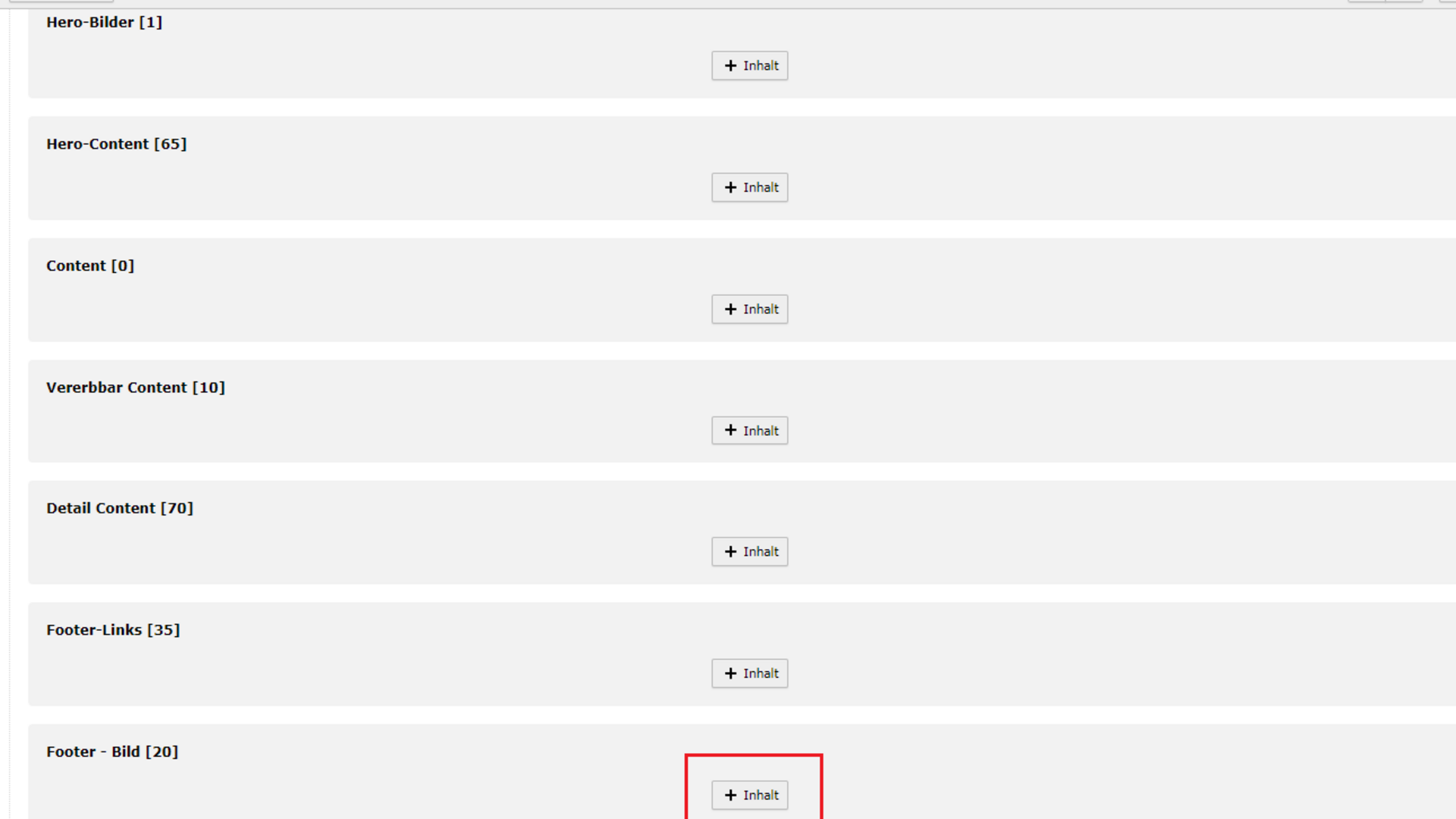 Footer Screenshot einer Webseite mit verschiedenen Inhaltsabschnitten und Schaltflächen
