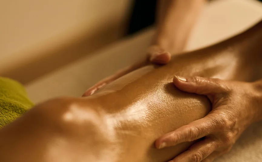 HIRBEN Naturlaub **** © David Rasche Person receiving a relaxing leg massage with oil