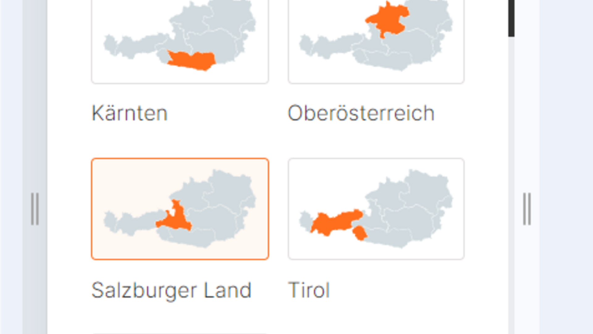 Header Karten von österreichischen Bundesländern mit hervorgehobenen Regionen