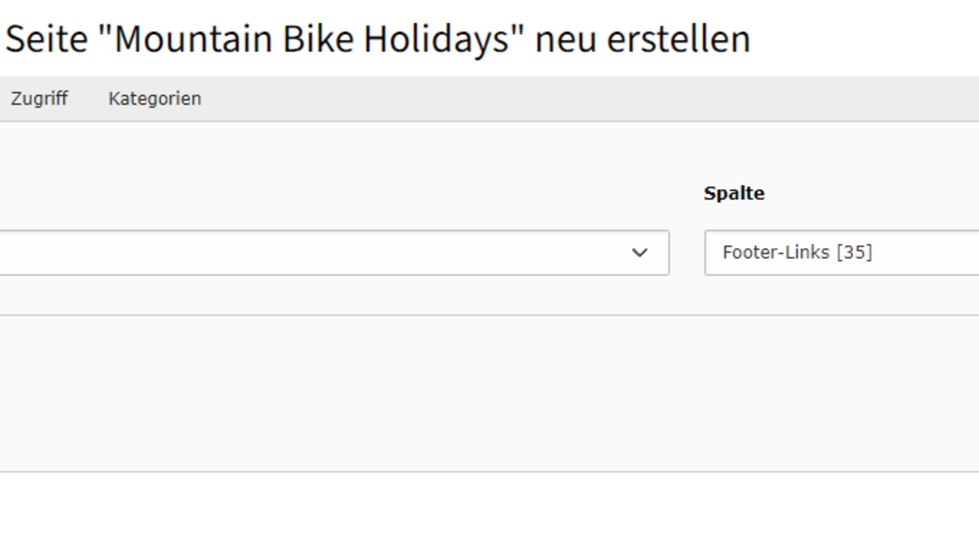 Footer CMS-Seiteninhalt erstellen mit Footer-Links für Mountain Bike Holidays