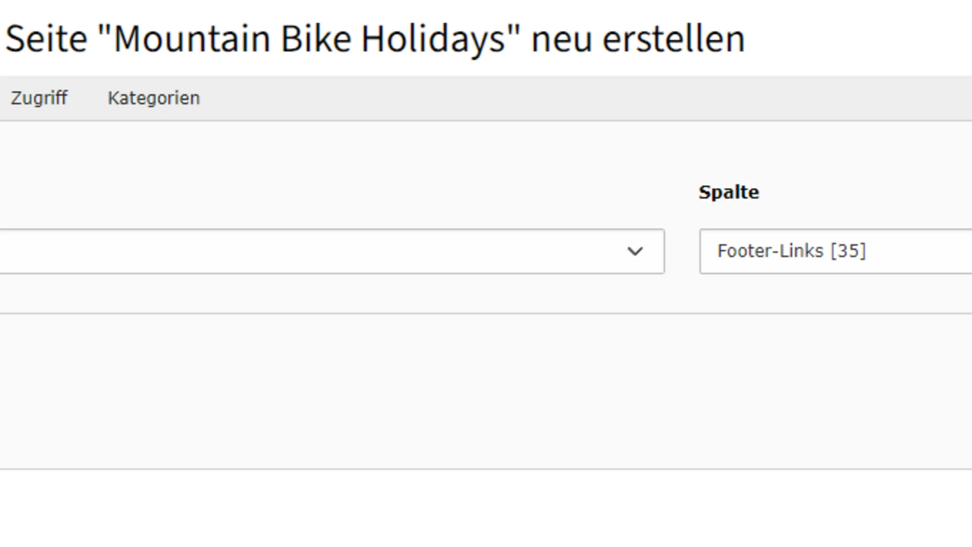 CMS-Seiteninhalt erstellen mit Footer-Links für Mountain Bike Holidays
