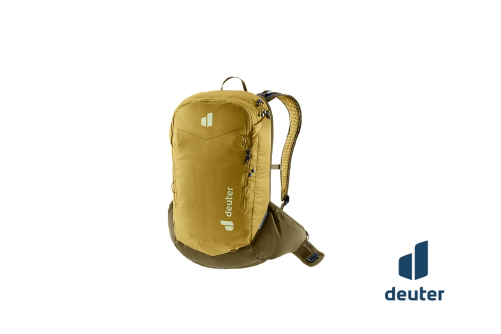 Mountain Bike Holidays © deuter Gelber Deuter Rucksack mit Logo auf weißem Hintergrund
