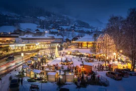 Advent season in "Kirchheim" 2 nights Winter Christmas market with lights and snow in a village at night