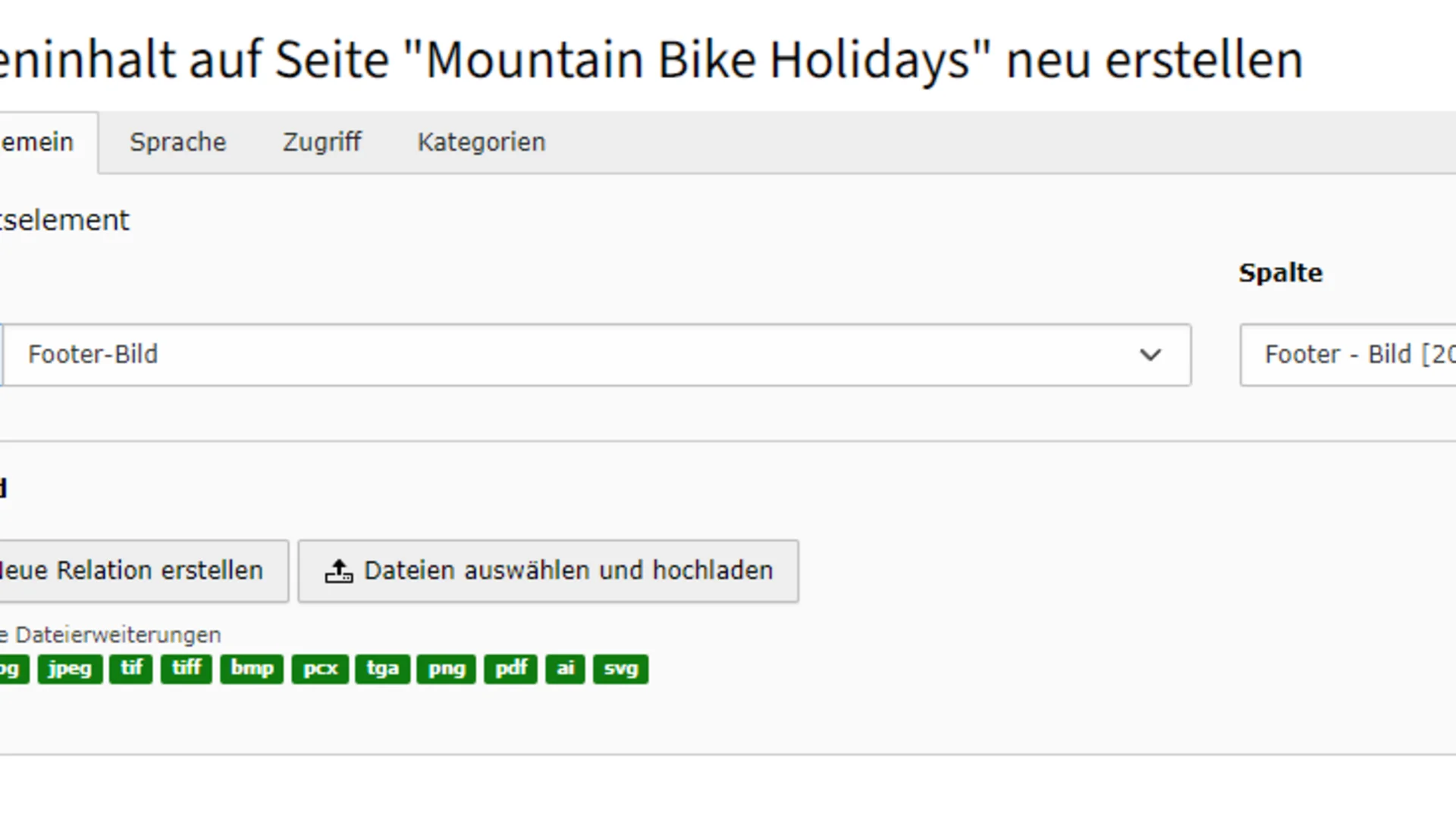 Webseite zur Erstellung von Footer-Bildern für Mountain Bike Ferien