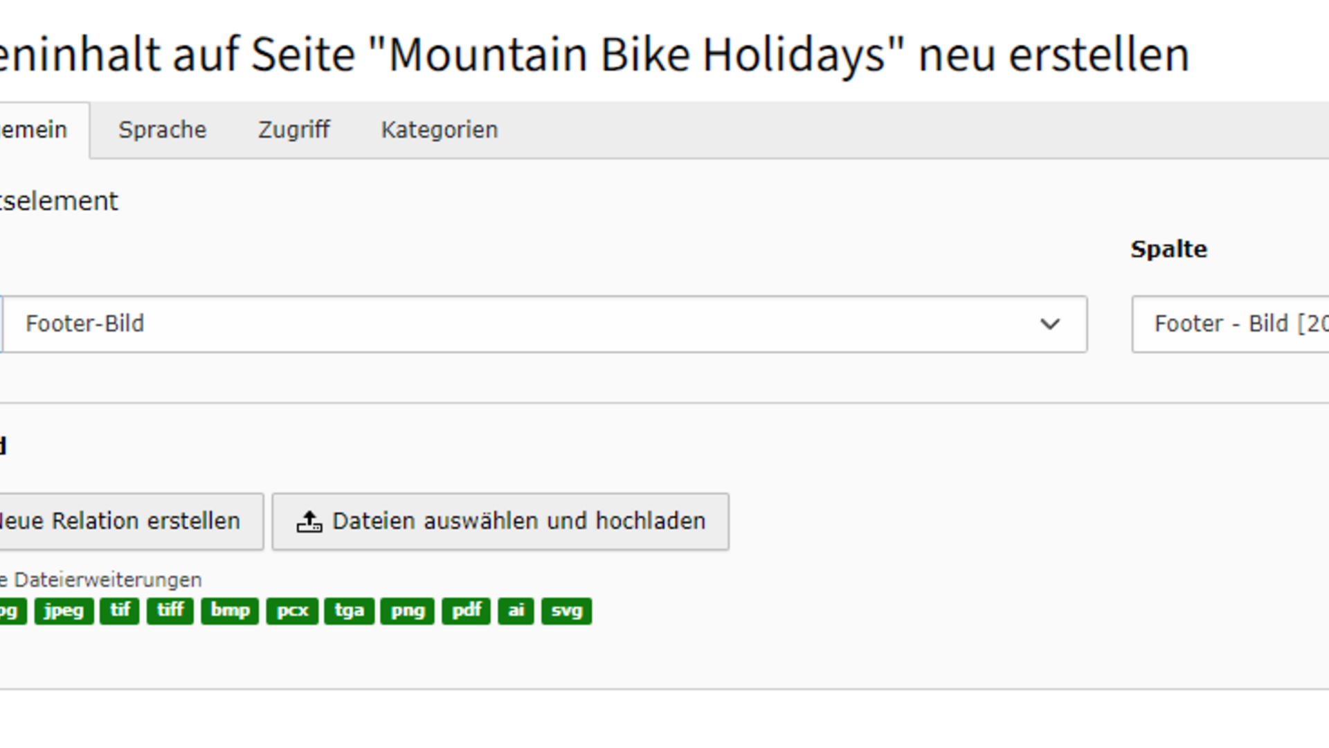 Footer Webseite zur Erstellung von Footer-Bildern für Mountain Bike Ferien