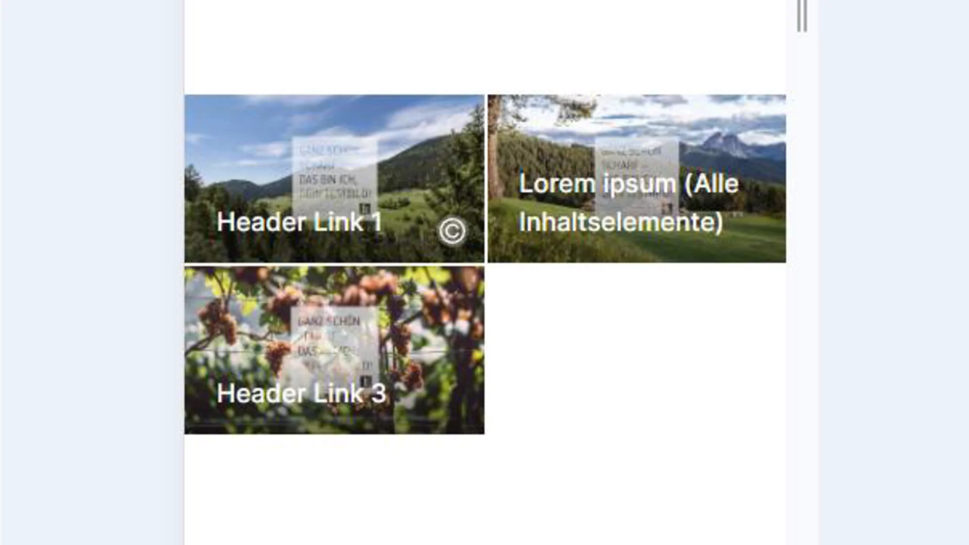 Drei Bilder mit Landschaften und Textlinks für Touren und Trails