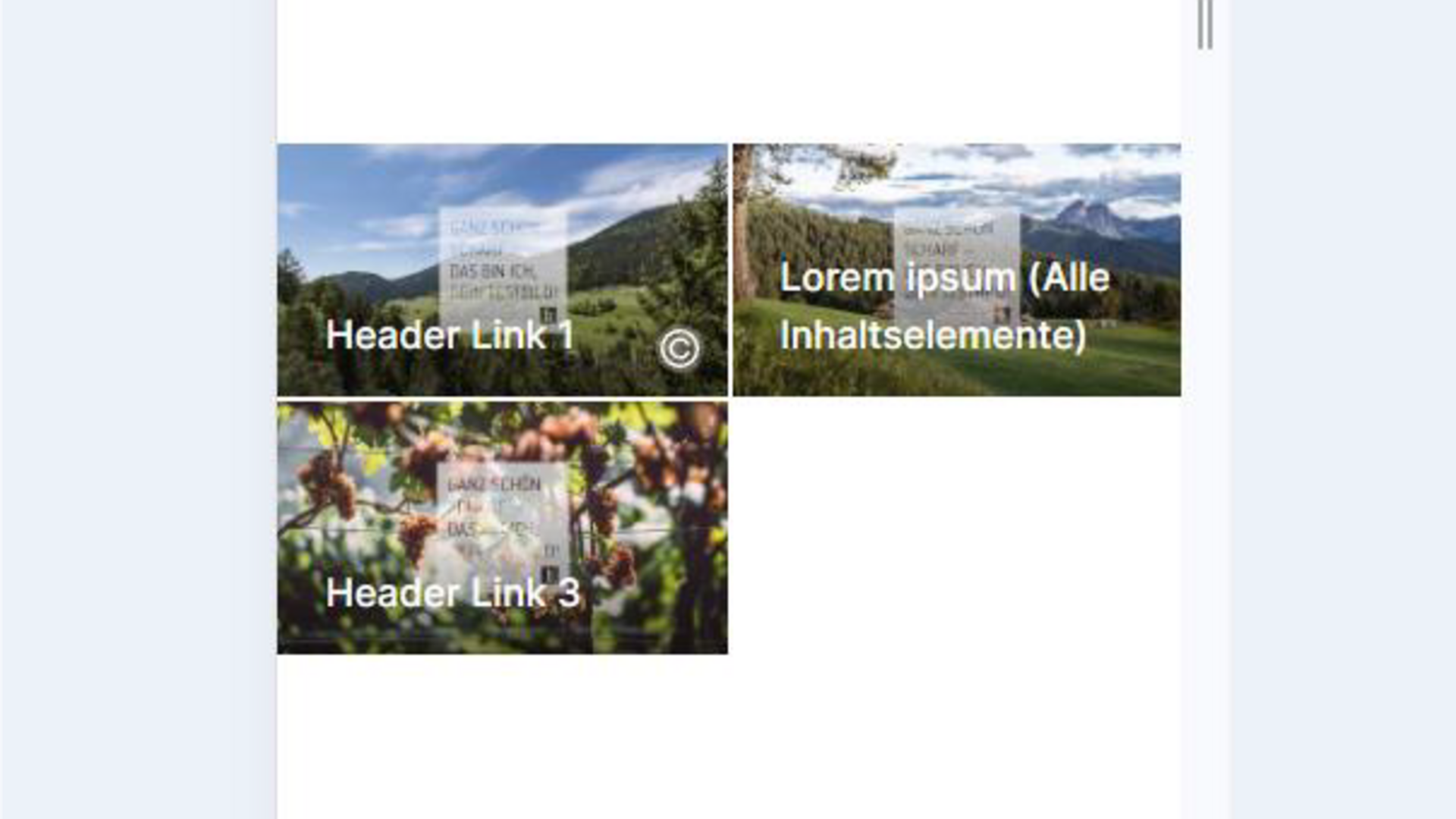 Header Drei Bilder mit Landschaften und Textlinks für Touren und Trails