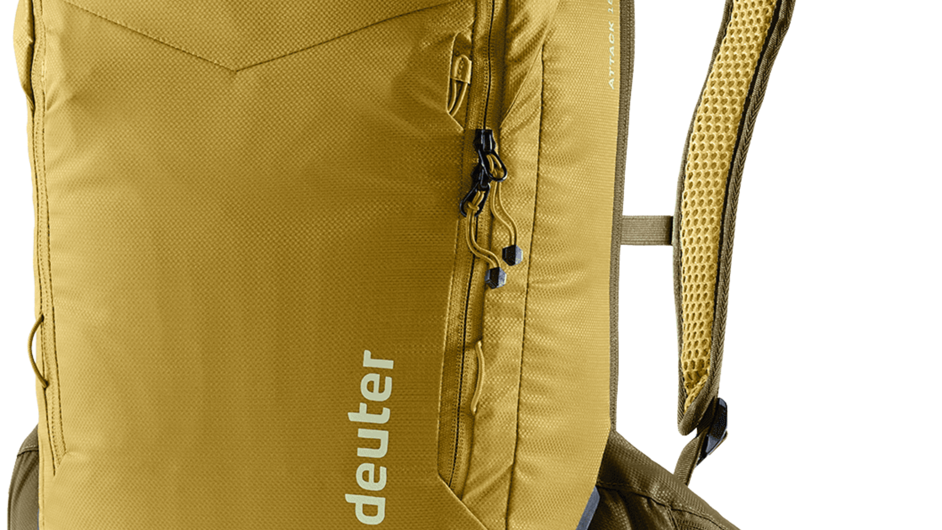 gelber deuter rucksack mit mehreren fächern und gepolsterten trägern