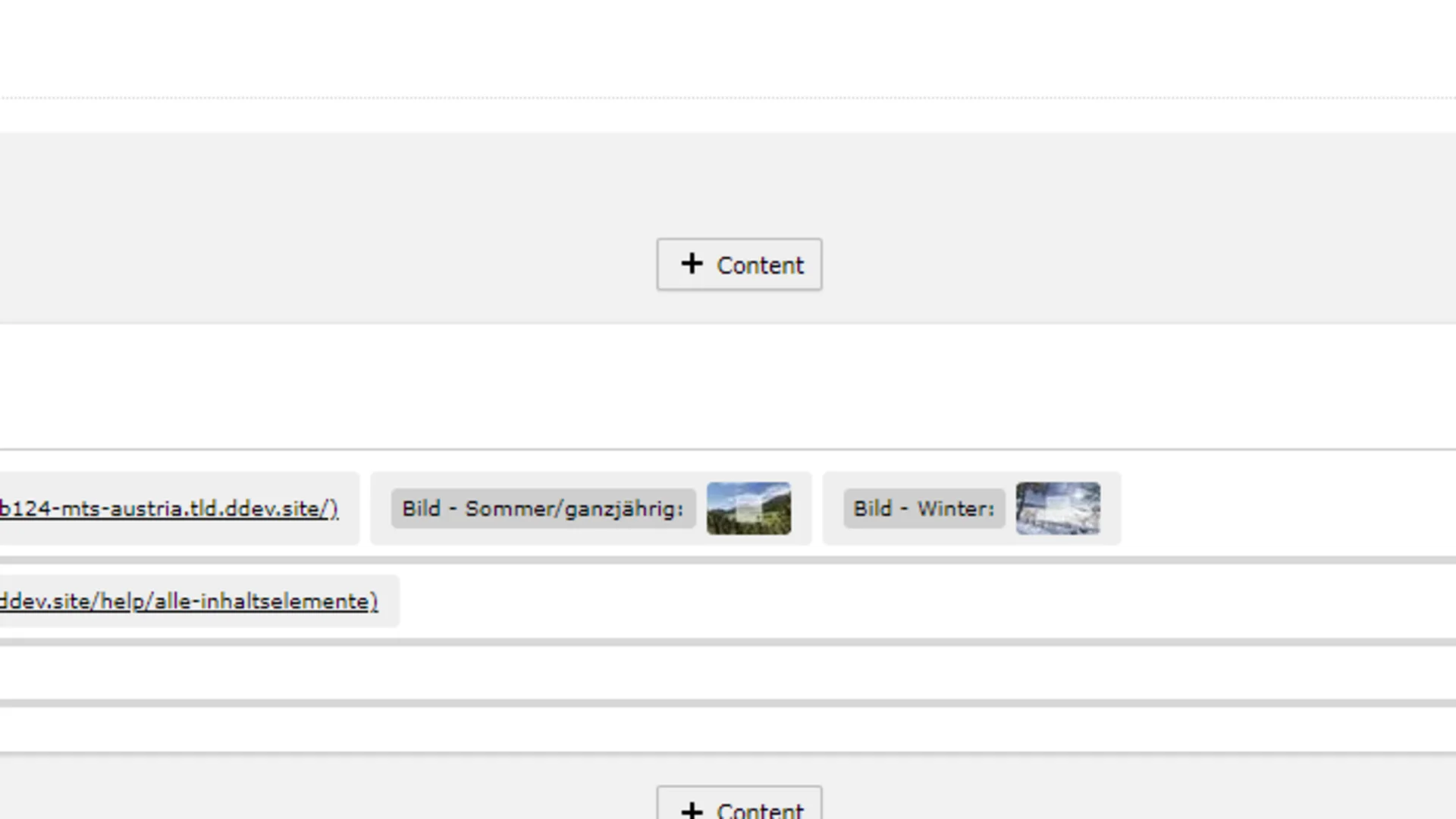 Ansicht einer Webseite mit Links und Bildern für Mountainbike-Urlaub.